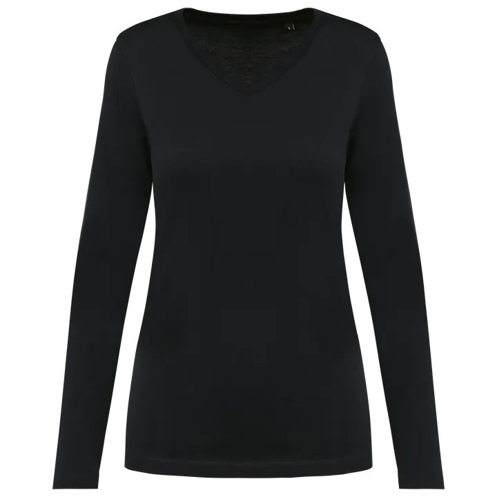 T-shirt Supima® col V manches longues femme Black