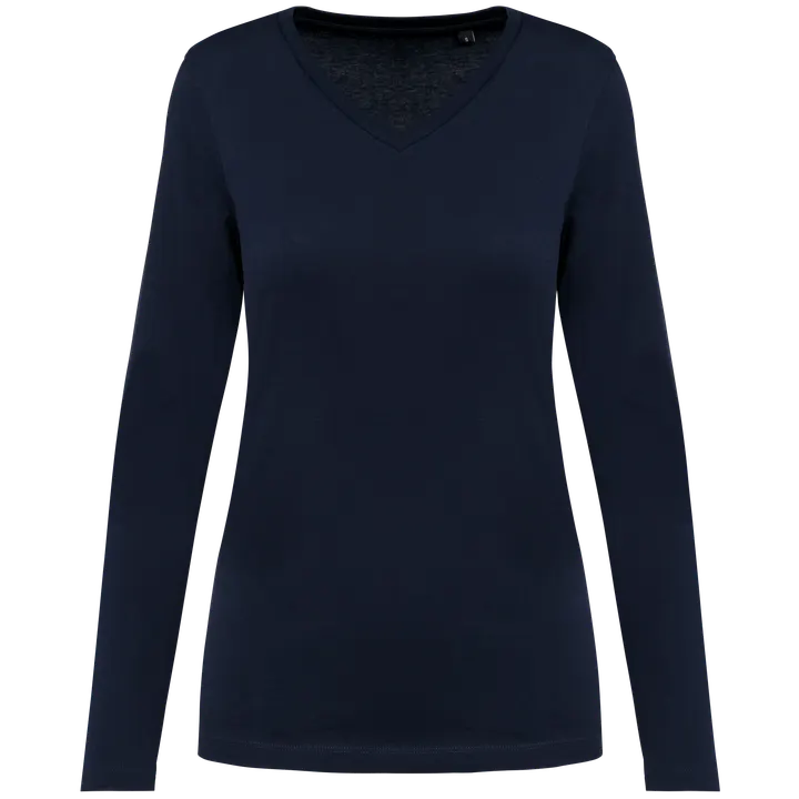 T-shirt Supima® col V manches longues femme Deep Navy