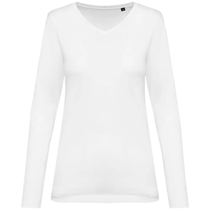 T-shirt Supima® col V manches longues femme White