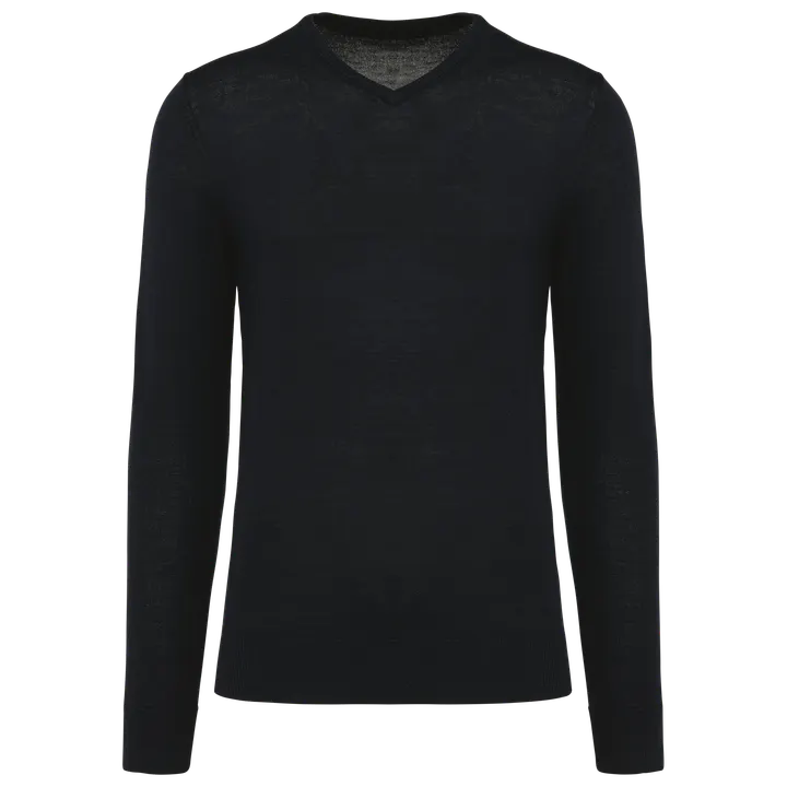 Merino-Herrenpullover mit V-Ausschnitt Black
