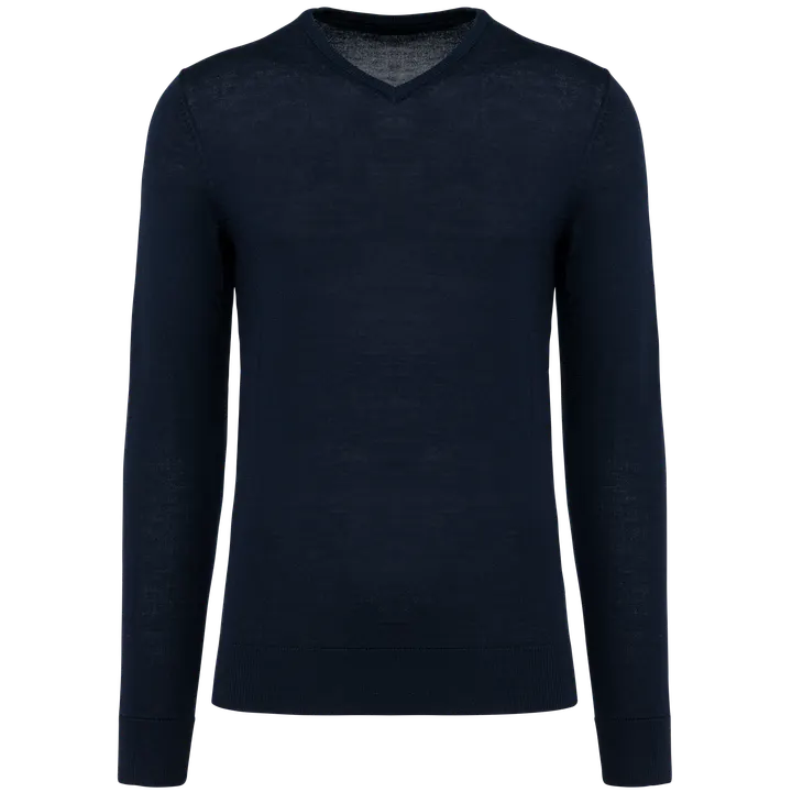 Merino-Herrenpullover mit V-Ausschnitt Deep Navy