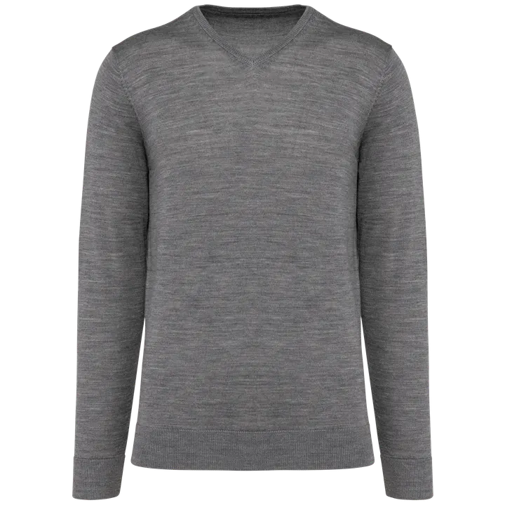 Merino-Herrenpullover mit V-Ausschnitt Grey Heather