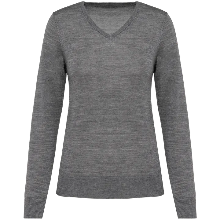 Pull Mérinos col V femme Grey Heather