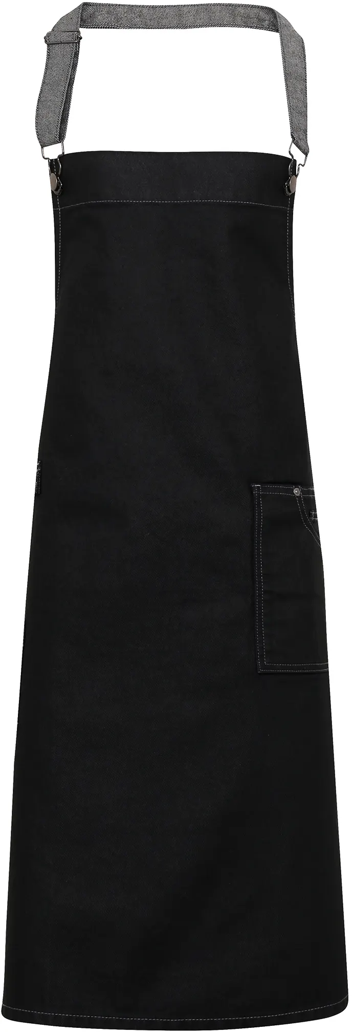 District - Waxed look denim bib apron Black Denim