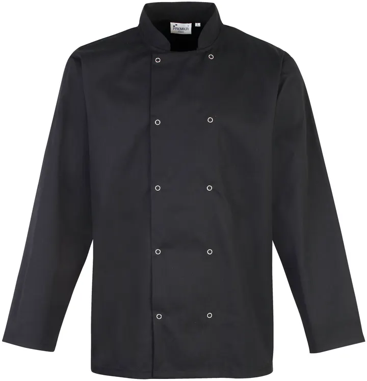 Long Sleeve Press Stud Chef's Jacket Black