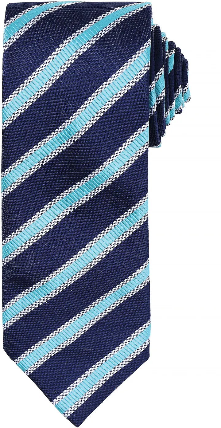 Cravate rayée "Waffle" Navy / Turquoise