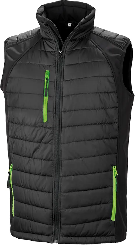 Black compass padded soft shell gilet Black / Lime