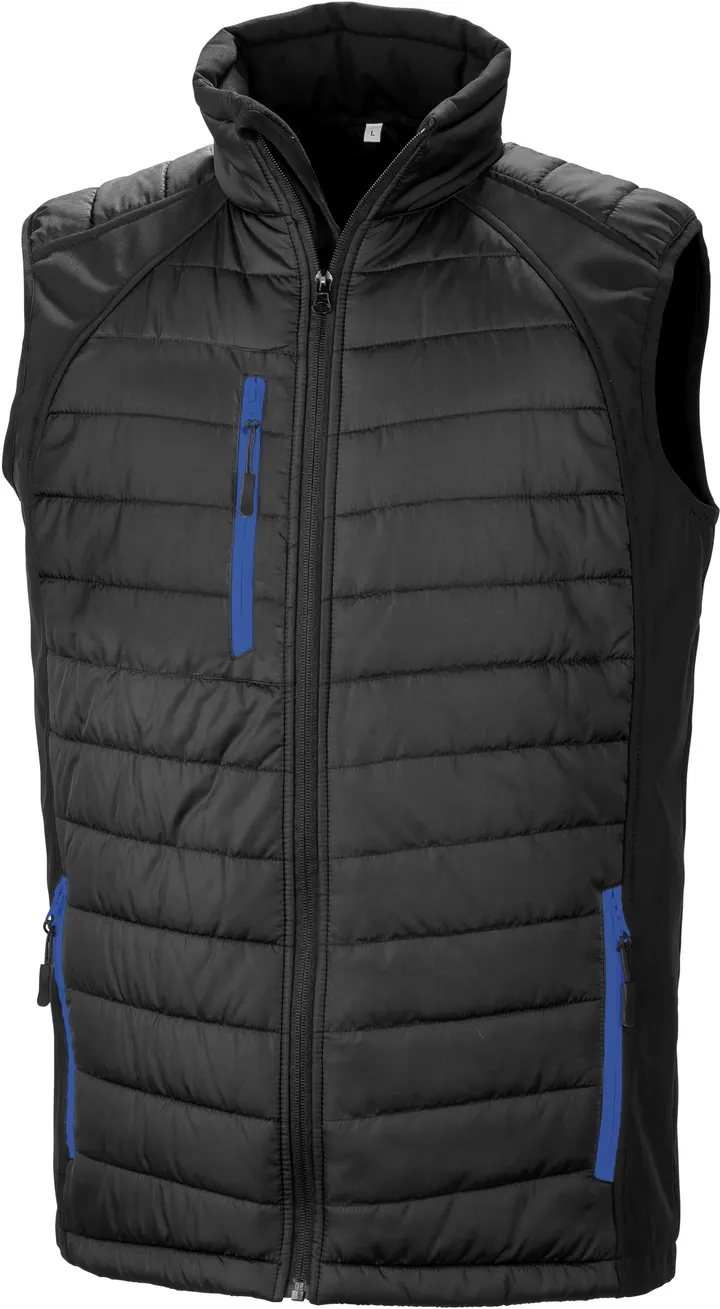 Black compass padded soft shell gilet Black / Royal Blue