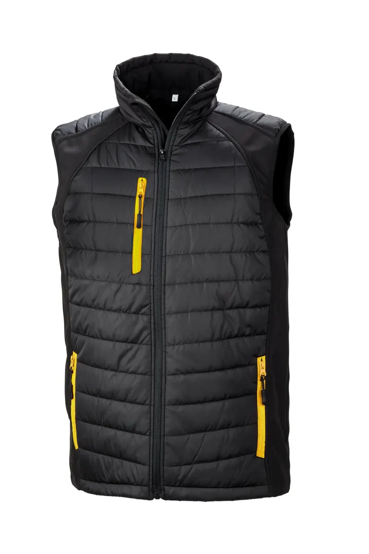 Black compass padded soft shell gilet Black / Yellow