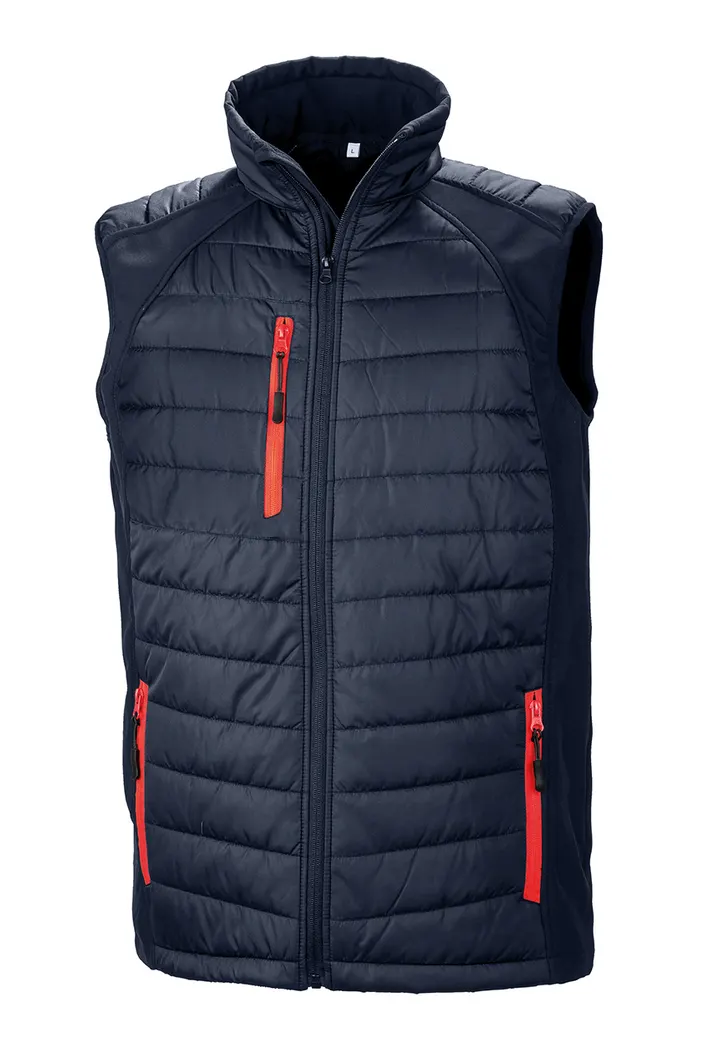 Black compass padded soft shell gilet Navy / Red
