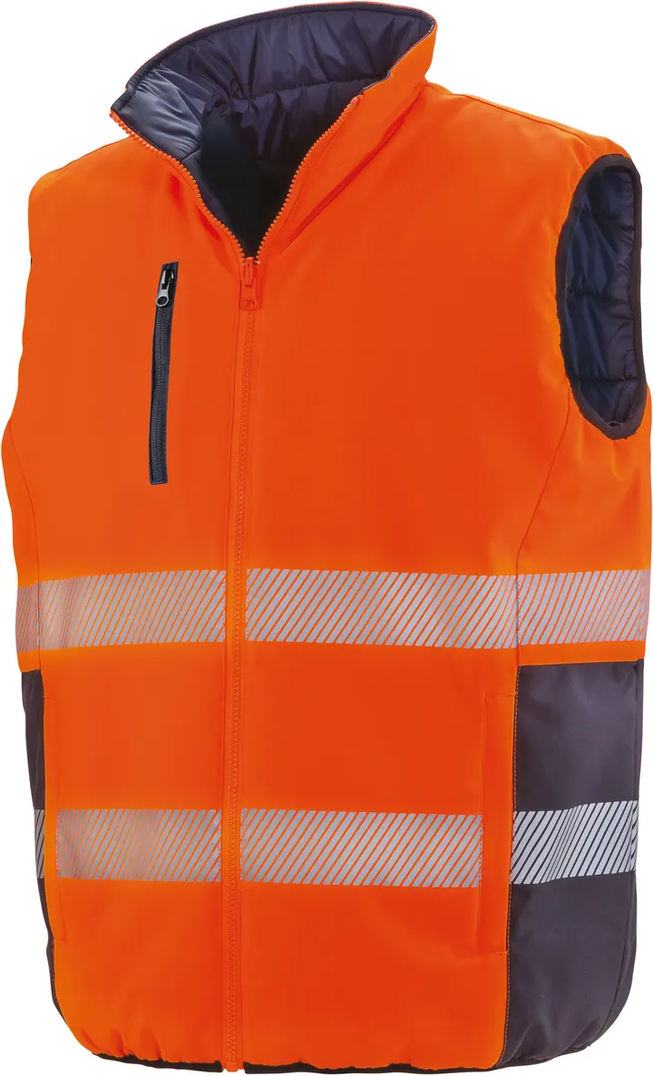 Reversible soft padded safety gilet Fluorescent Orange / Navy