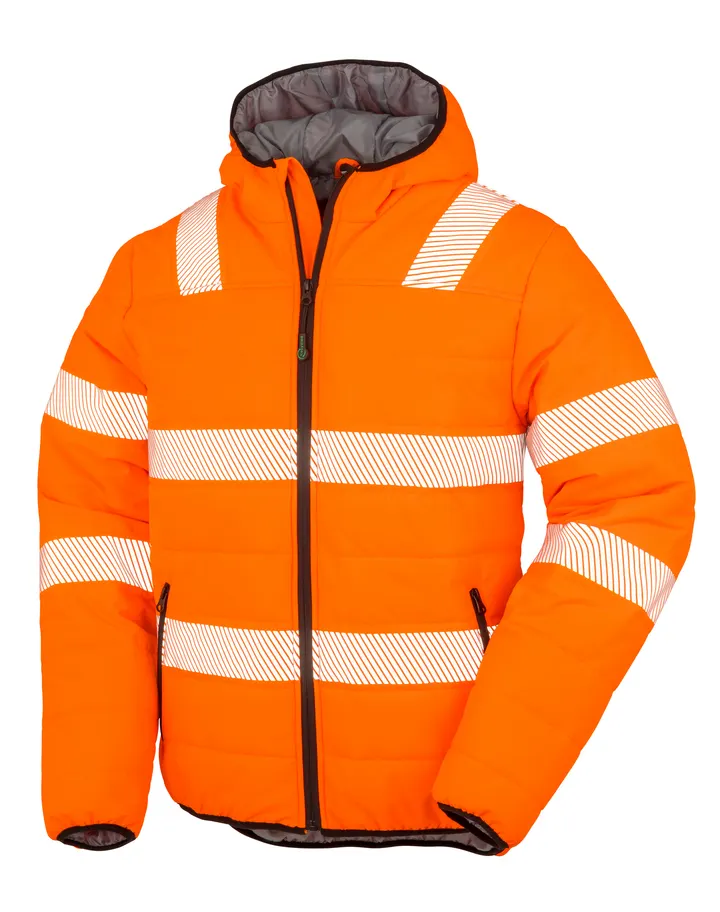 Sicherheitsjacke aus wattiertem, recyceltem Ripstop Fluorescent Orange