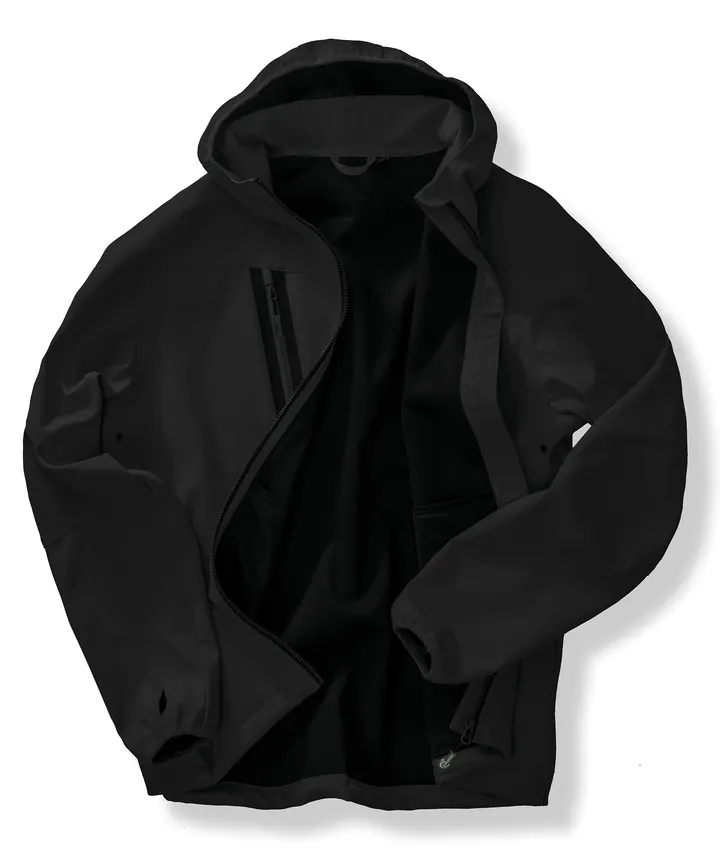 Veste Softshell 3 couches recyclée à capuche unisexe BLACK / BLACK