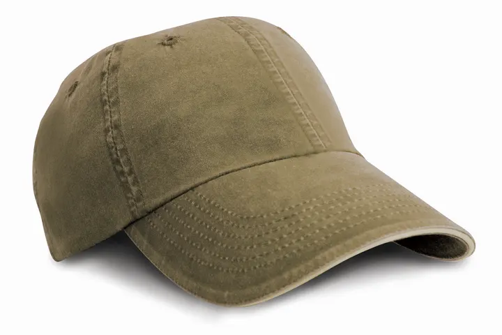 Casquette coton fine ligne lavé avec visière sandwich Olive / Stone
