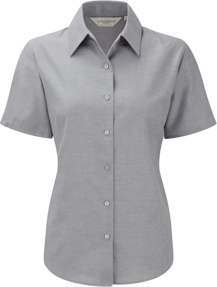 Ladies Short Sleeve Easy Care Oxford Shirt Silver