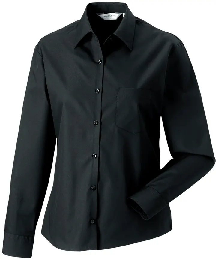 Chemise femme popeline pur coton manches longues Black