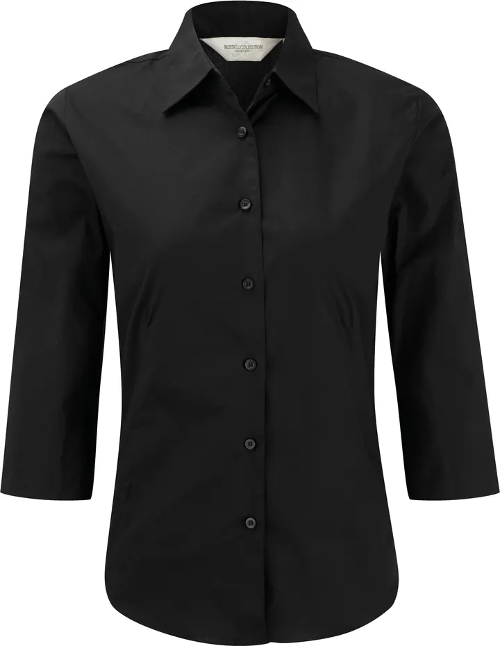 Ladies' 3/4 Sleeve Easy Care Fitted Shirt Black