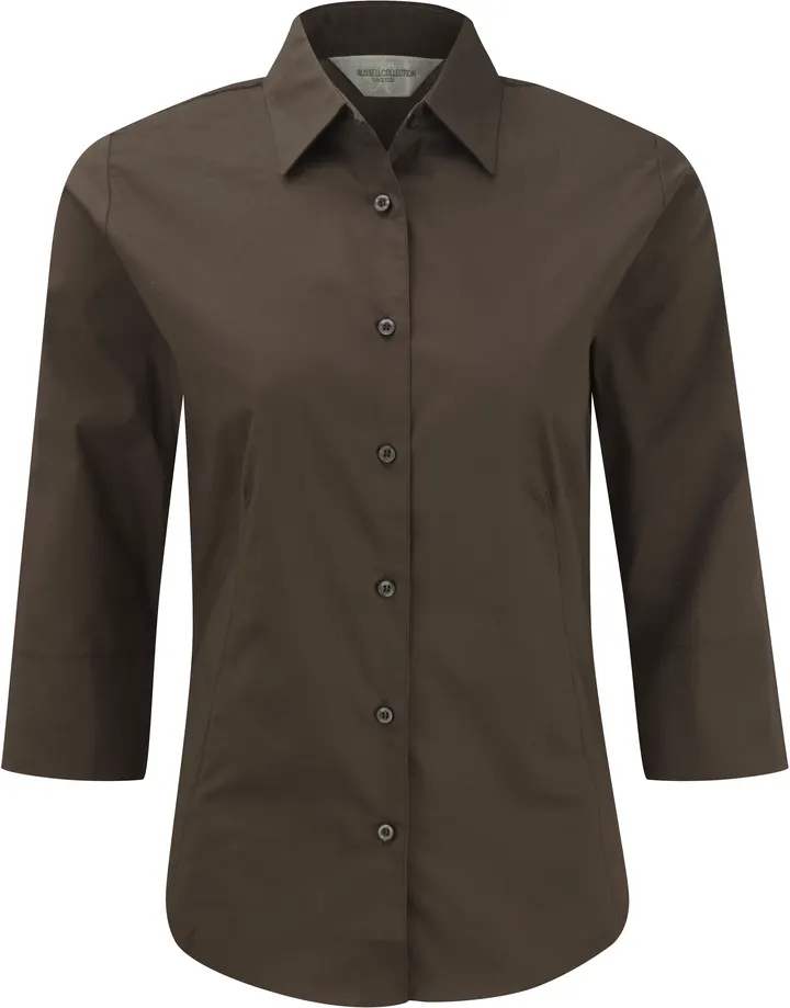 Ladies' 3/4 Sleeve Easy Care Fitted Shirt Chocolate