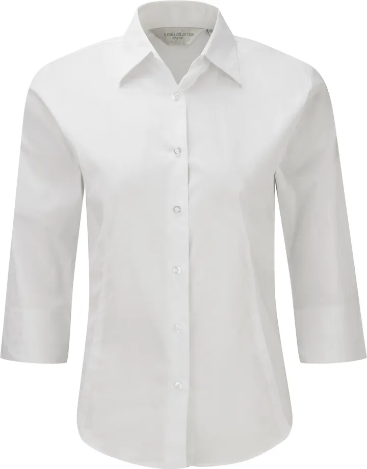 Ladies' 3/4 Sleeve Easy Care Fitted Shirt White