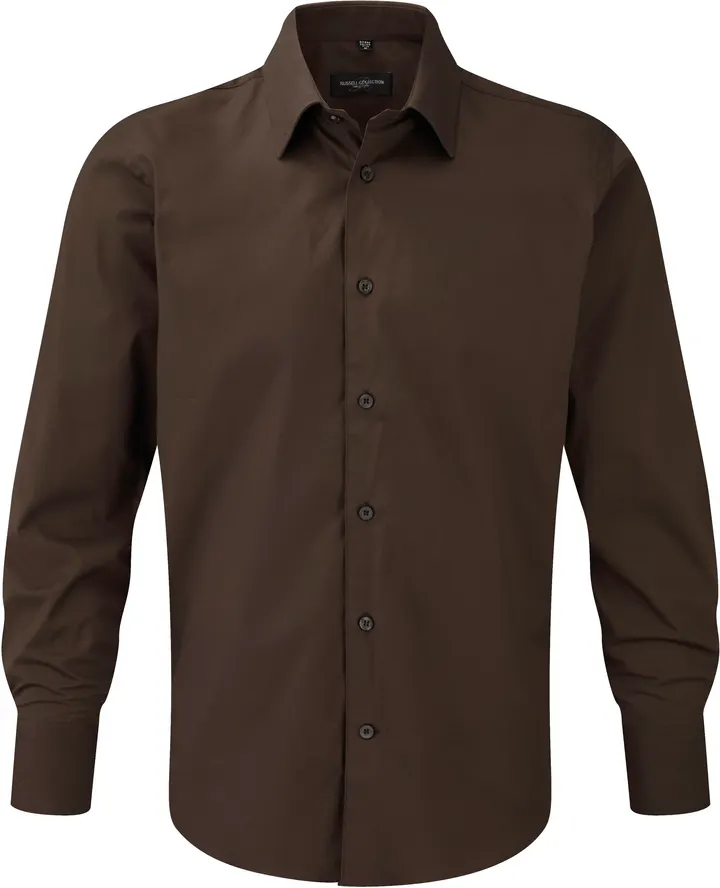 Men's Long Sleeve Easy Care Fitted Shirt Chocolate