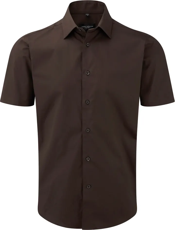 Men's Short Sleeve Easy Care Fitted Shirt Chocolate