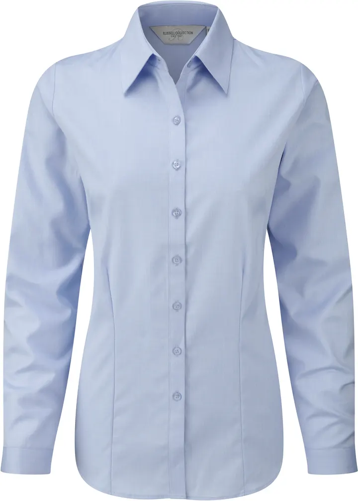 Ladies Long Sleeve Herringbone Shirt Light Blue