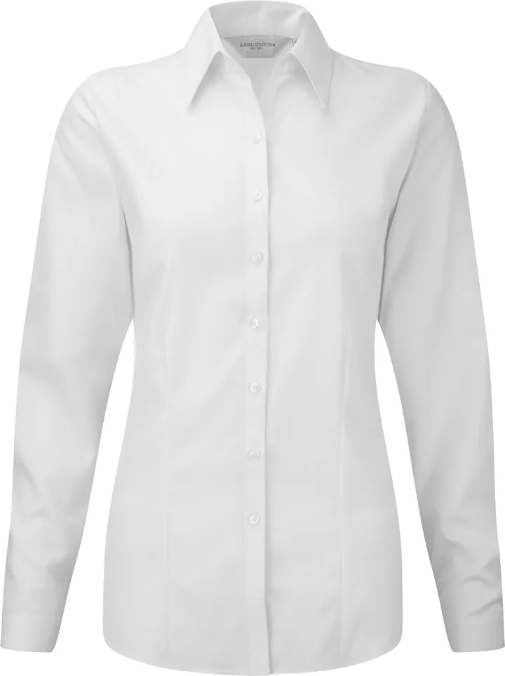 Ladies Long Sleeve Herringbone Shirt White