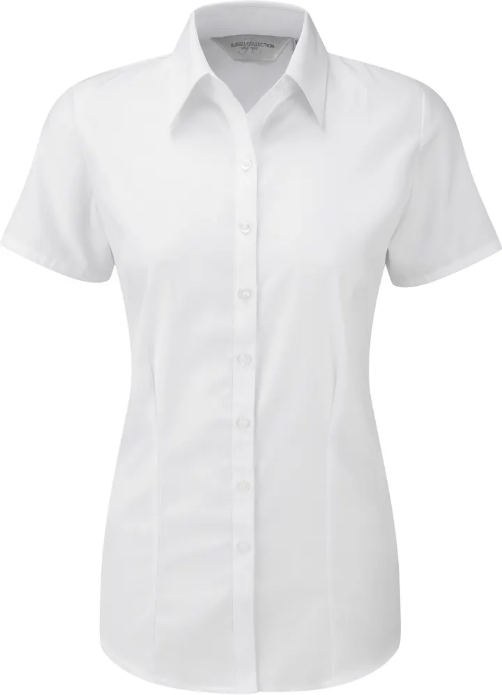 Ladies Short Sleeve Herringbone Shirt White