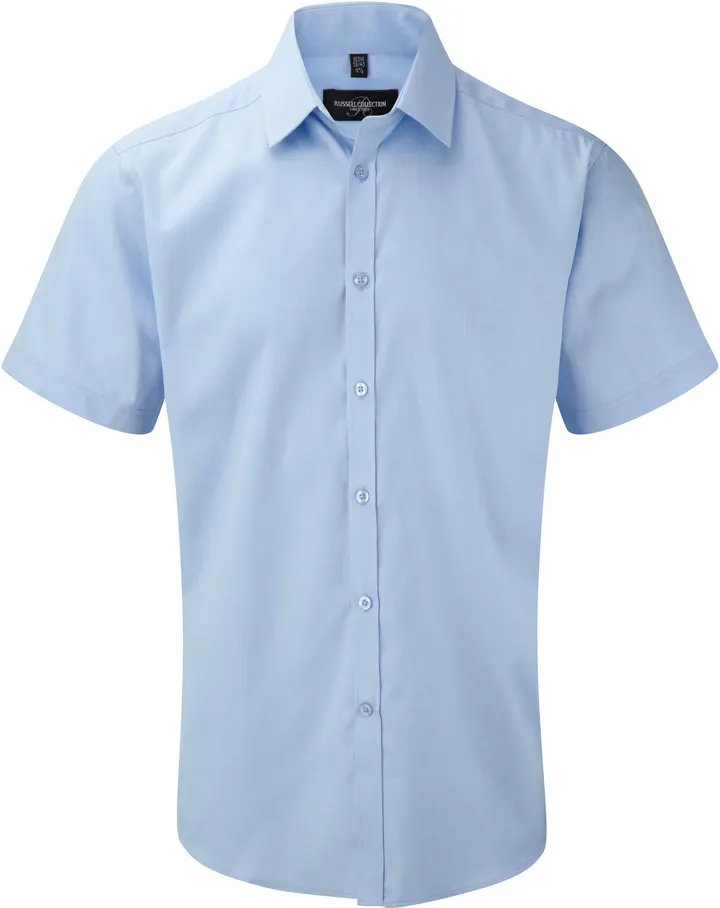 Men's Short Sleeve Herringbone Shirt Light Blue