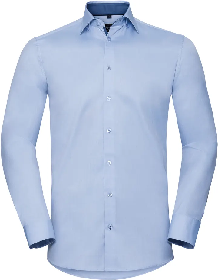 Long sleeve herringbone shirt Light Blue / Mid Blue / Bright Navy
