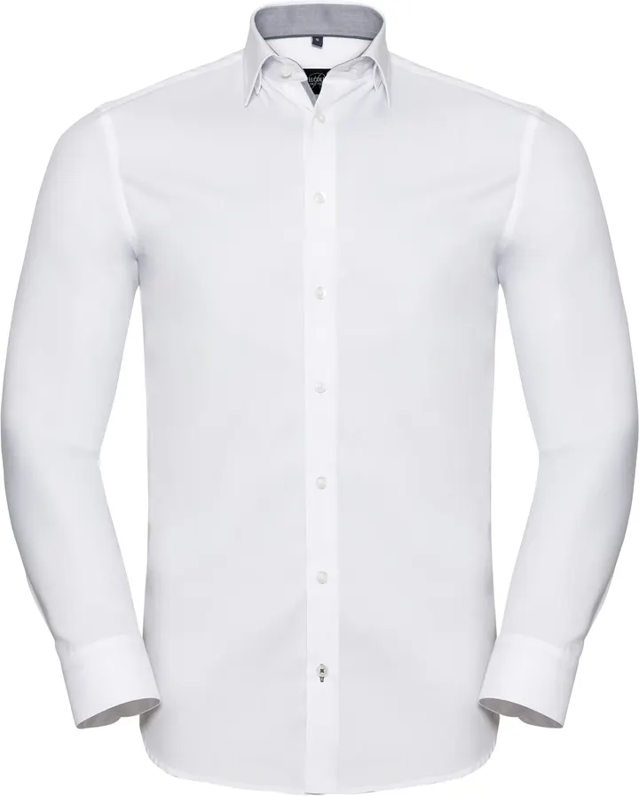 Long sleeve herringbone shirt White / Silver / Convoy Grey