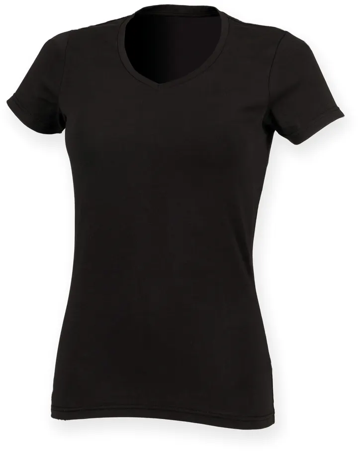 T-shirt femme col v Feel Good Black