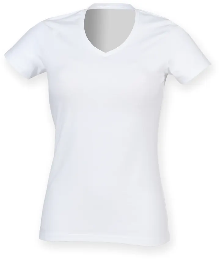 T-shirt femme col v Feel Good White