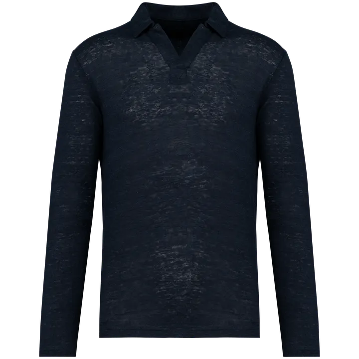 Polo manches longues en lin homme Navy Blue