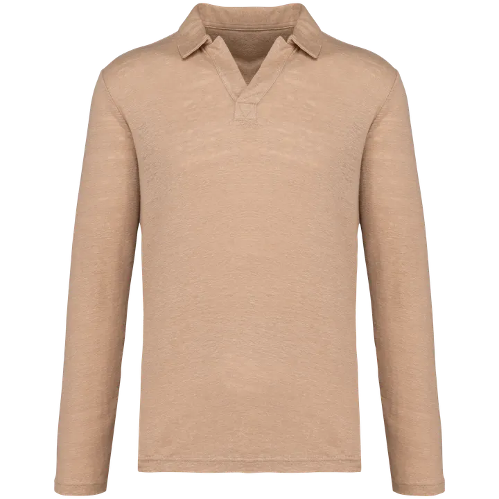 Polo manches longues en lin homme Wet Sand
