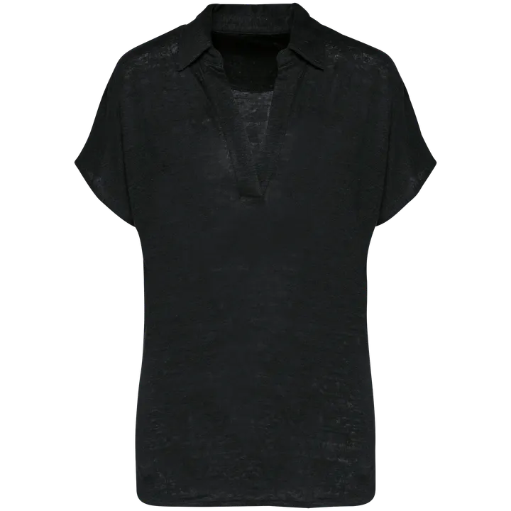 Damen-Polohemd aus Leinen Black