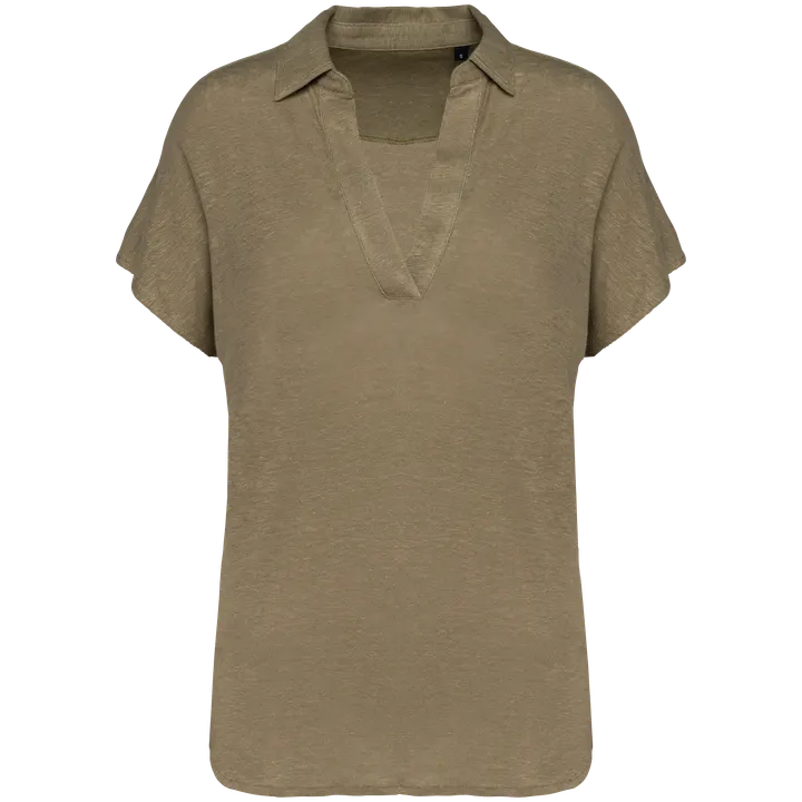 Damen-Polohemd aus Leinen Light Olive Green