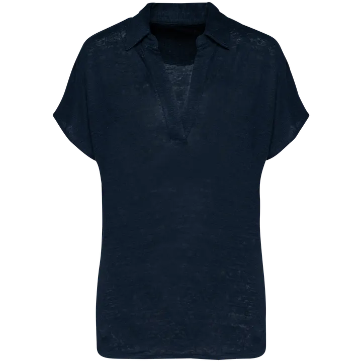 Damen-Polohemd aus Leinen Navy Blue