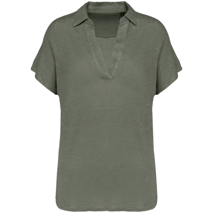 Damen-Polohemd aus Leinen Organic Khaki