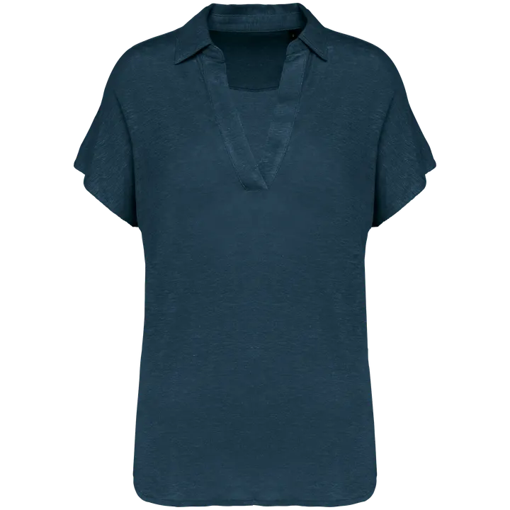 Damen-Polohemd aus Leinen Peacock Blue