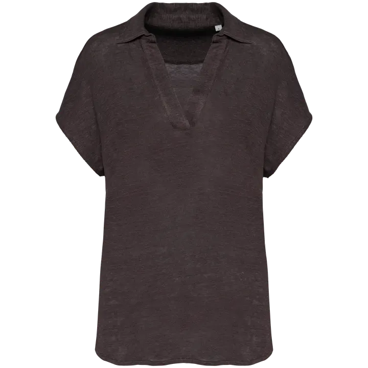 Damen-Polohemd aus Leinen Stone Grey