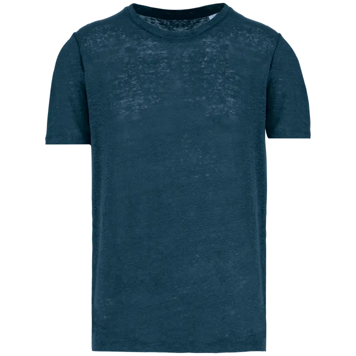 Herren-T-Shirt aus Leinen mit Rundhalsausschnitt Peacock Blue