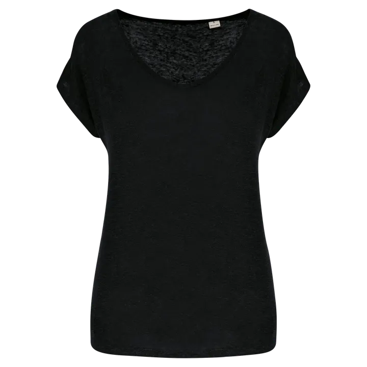 T-shirt col V en lin femme Black
