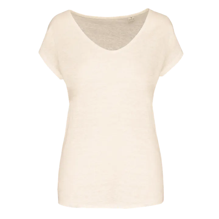 T-shirt col V en lin femme Ivory