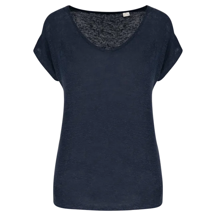 T-shirt col V en lin femme Navy Blue