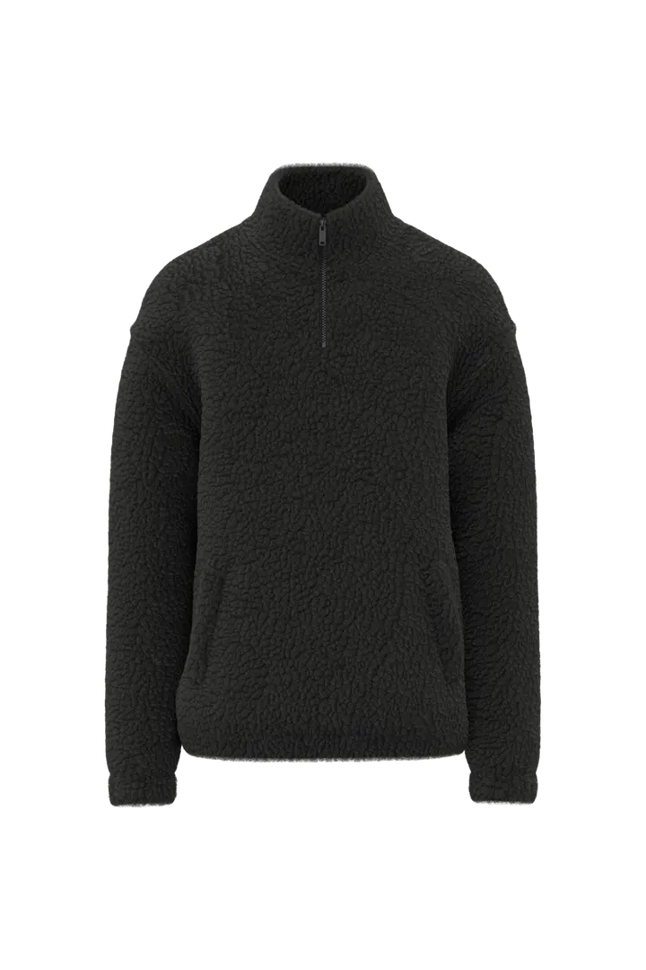 Unisex-Sweatshirt mit 1/4-Reißverschluss und überschnittenen Schultern aus Sherpa-Material Black