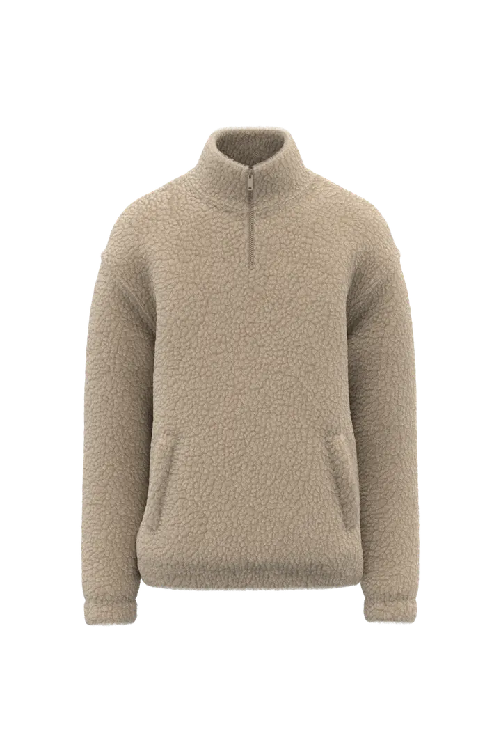 Unisex-Sweatshirt mit 1/4-Reißverschluss und überschnittenen Schultern aus Sherpa-Material Wet Sand