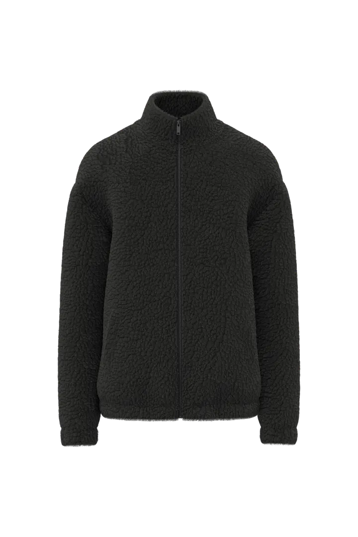 Unisex-Sweatshirt aus Sherpa mit Reißverschluss und überschnittenen Schultern Black