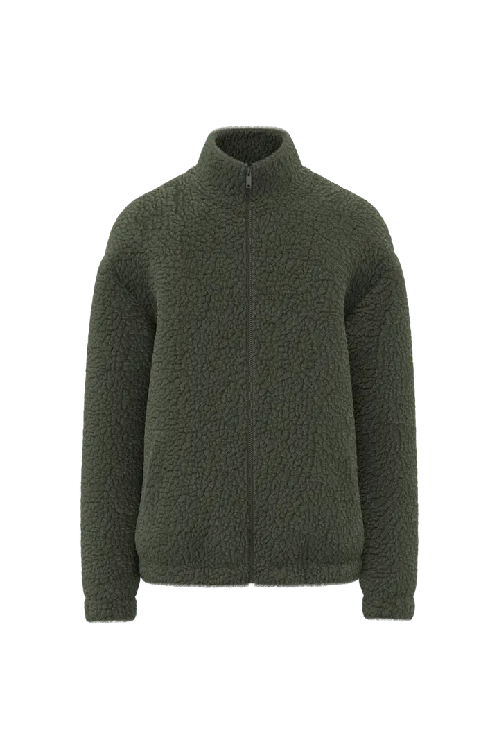 Unisex-Sweatshirt aus Sherpa mit Reißverschluss und überschnittenen Schultern Forest Khaki