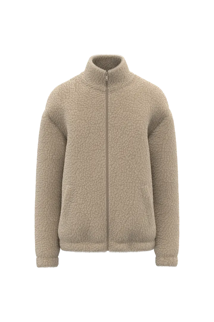 Unisex-Sweatshirt aus Sherpa mit Reißverschluss und überschnittenen Schultern Wet Sand